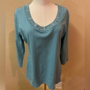 Style & Company Elegant Blue Women's Top with Embellished Neckline